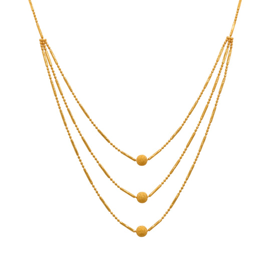 Gold 22KT 18 Inches Triple Bead Necklace