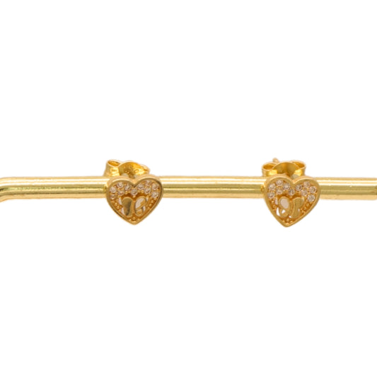 Gold 18KT Baby Feet Heart Stud Earrings