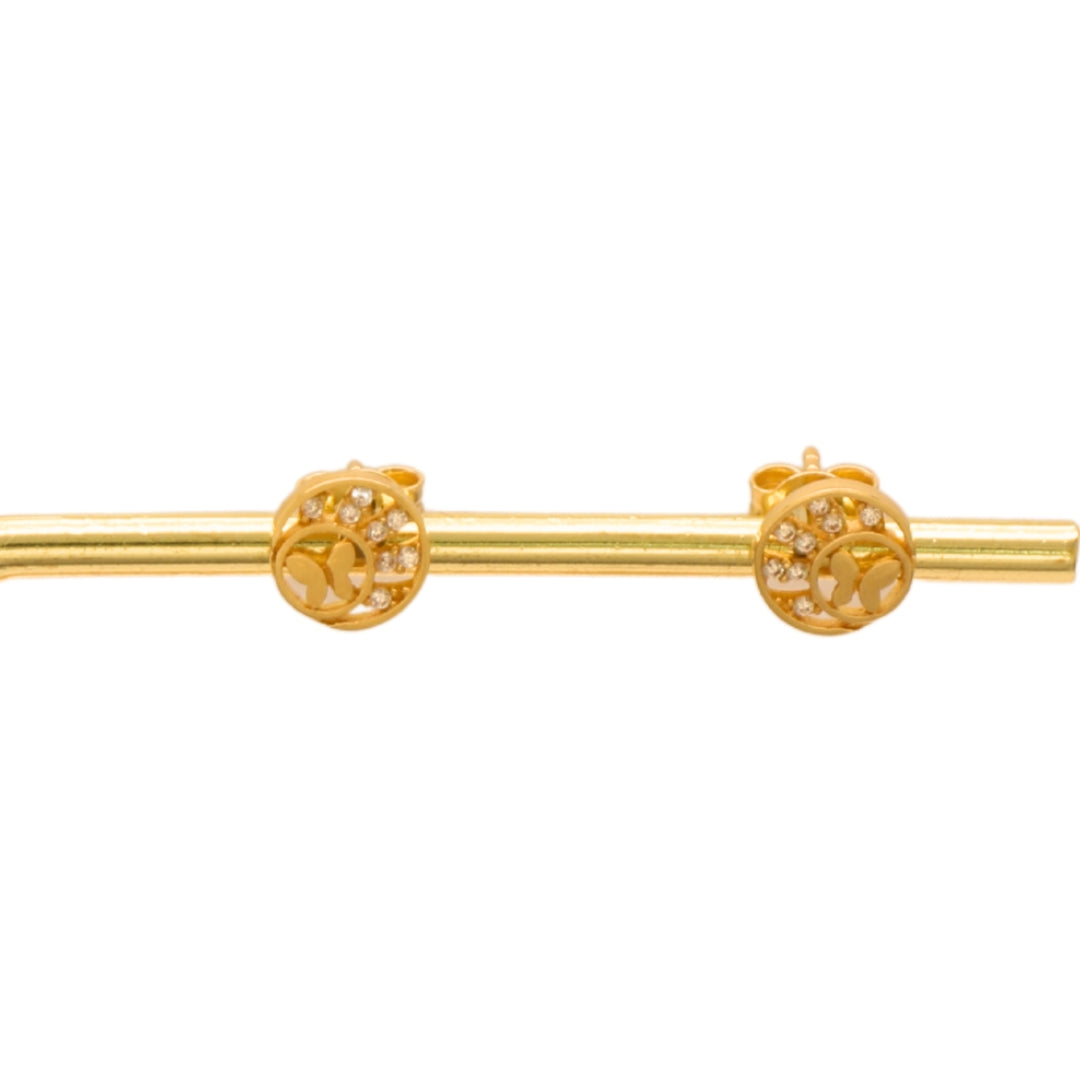 Gold 18KT Baby Feet Round Stud Earrings