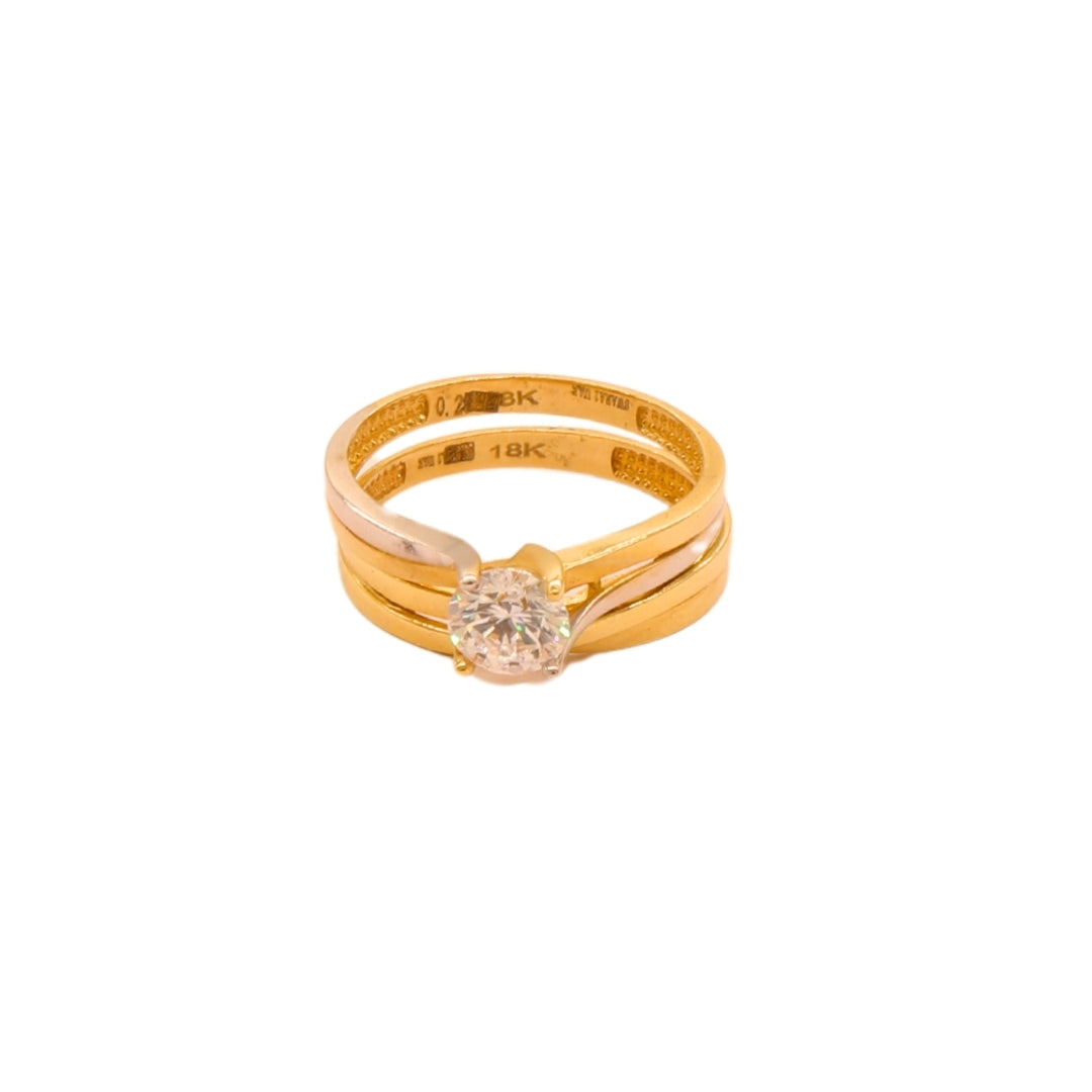 Gold 18KT Solitaire Duo Band Ring