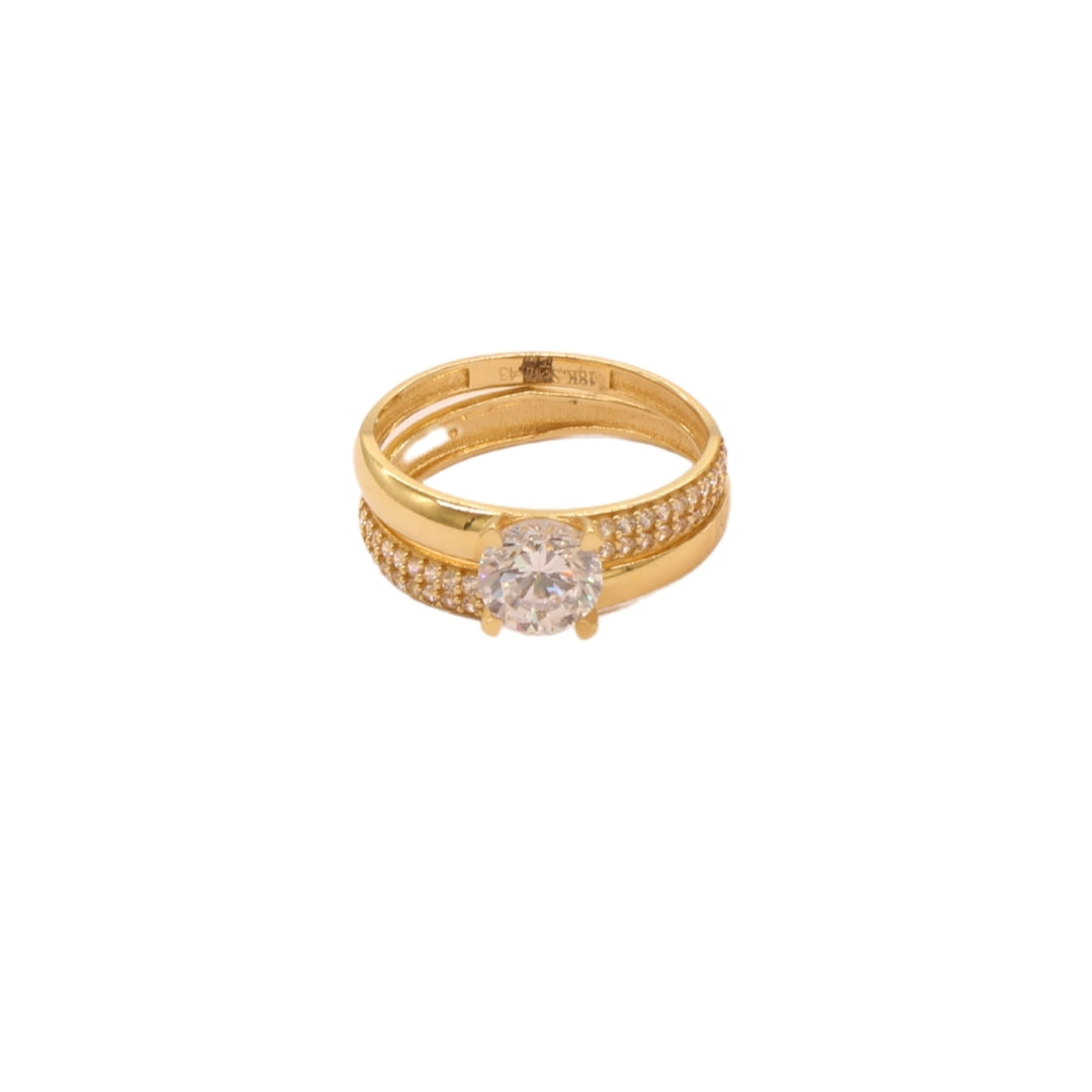 Gold 18KT Crystal Band Solitaire Ring