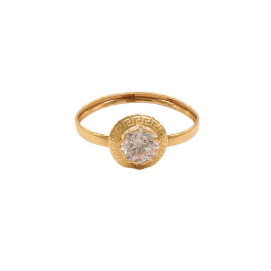 Gold 18KT Round Engraved Stone Ring