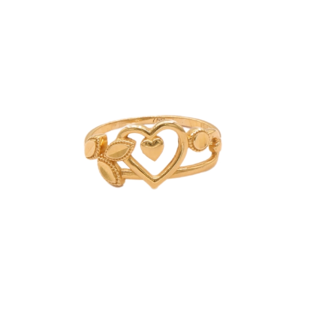 Gold 18KT Heart Leaf Ring