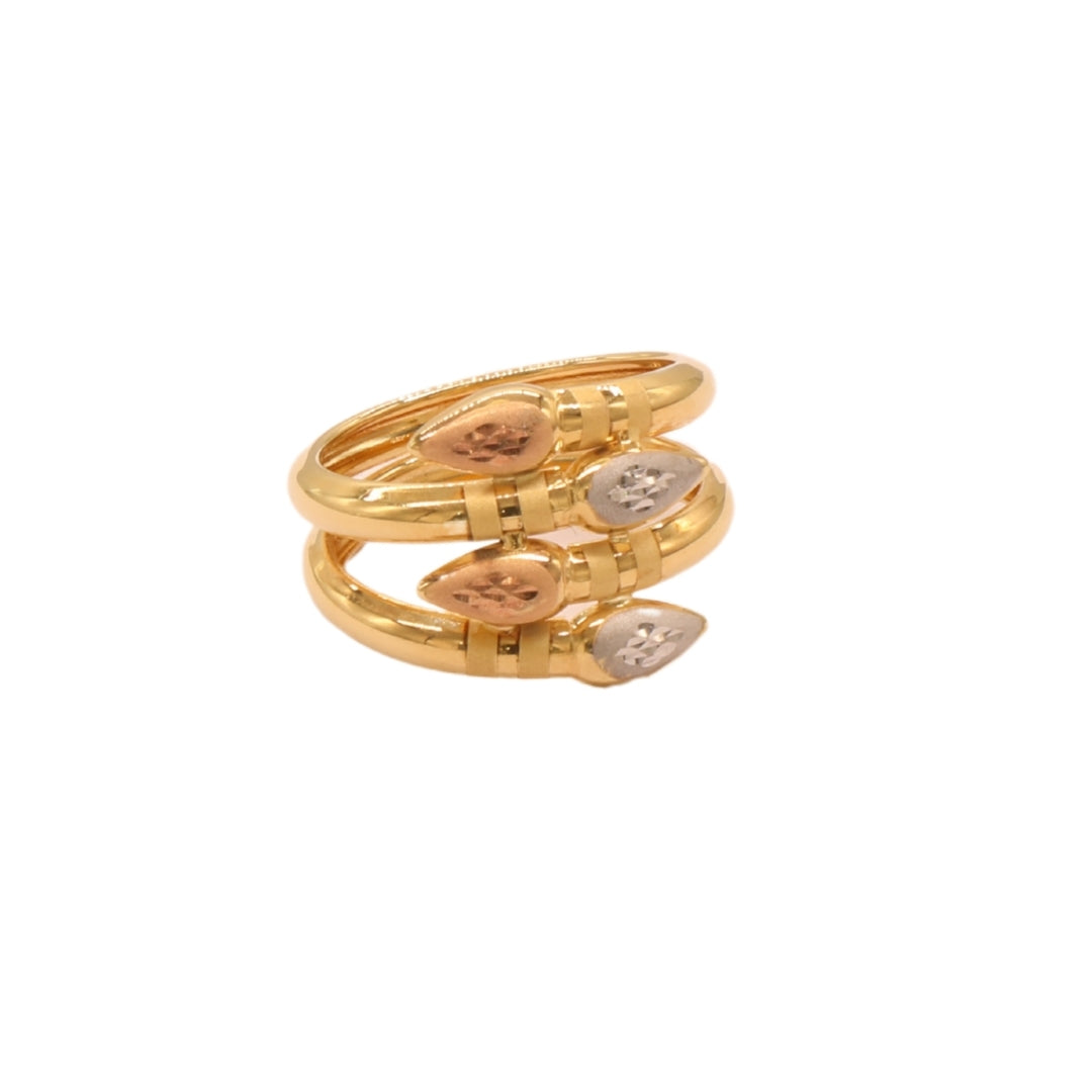 Gold 18KT Triple Band Leaf Design Ring