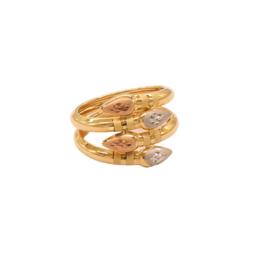 Gold 18KT Triple Band Leaf Design Ring