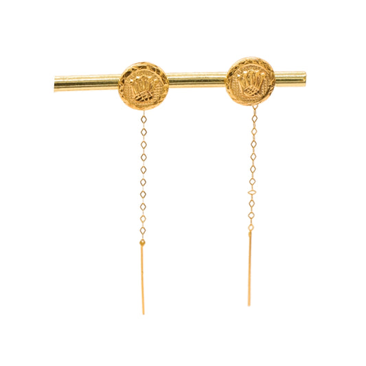 Gold 18KT Crown Motif Drop Earrings