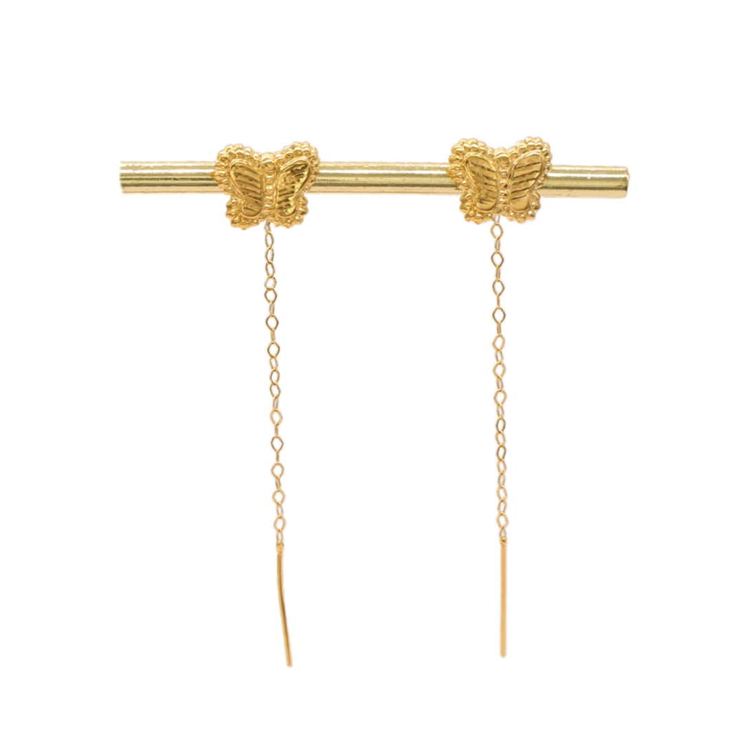 Gold 18KT Textured Butterfly Drop Earrings