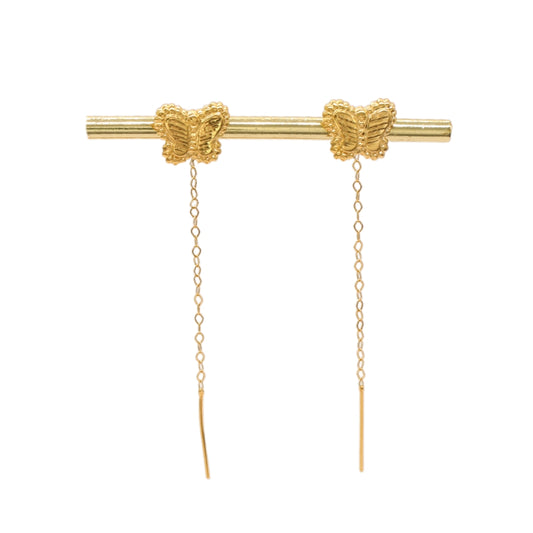Gold 18KT Textured Butterfly Drop Earrings