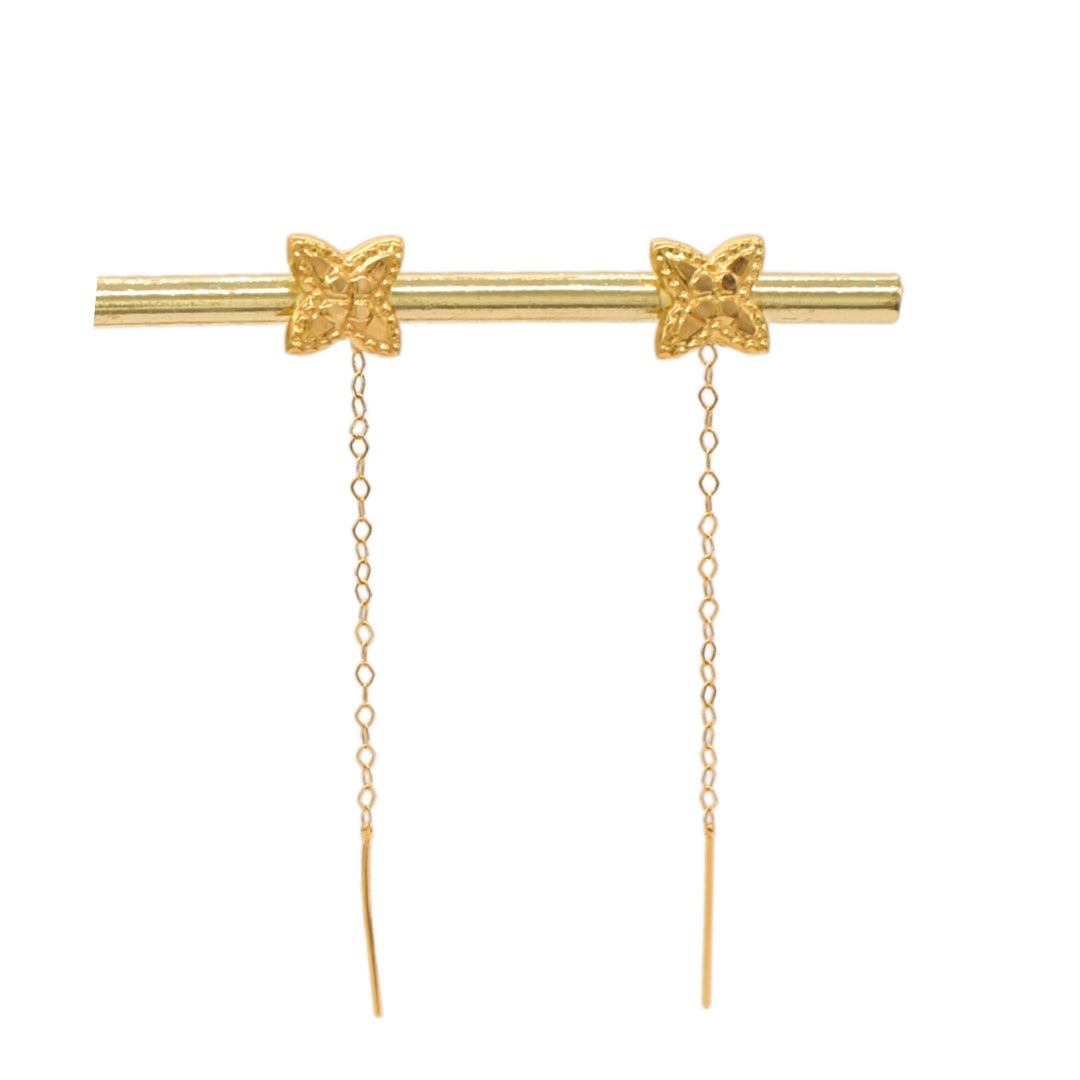 Gold 18KT Textured Four-Petal Drop Earrings