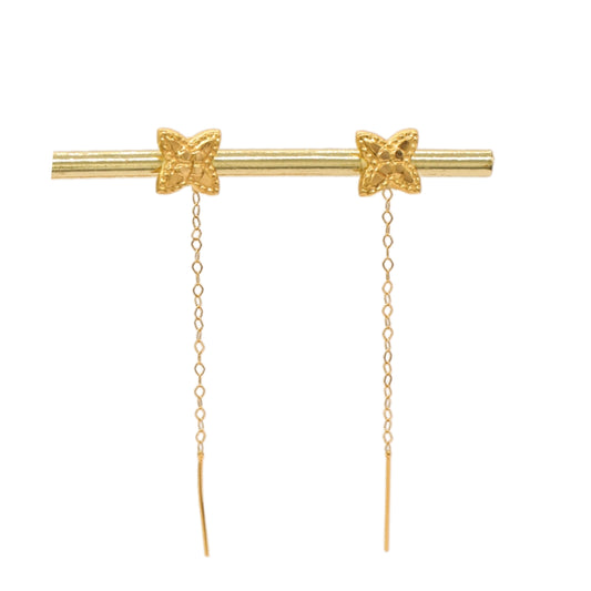 Gold 18KT Textured Four-Petal Drop Earrings