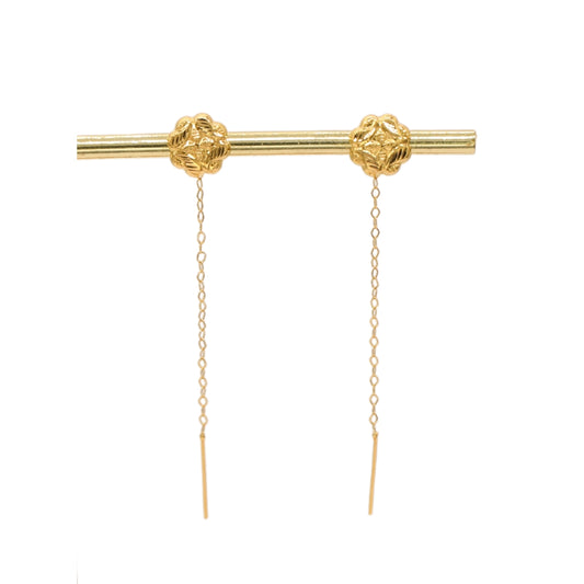 Gold 18KT Rosette Pattern Drop Earrings
