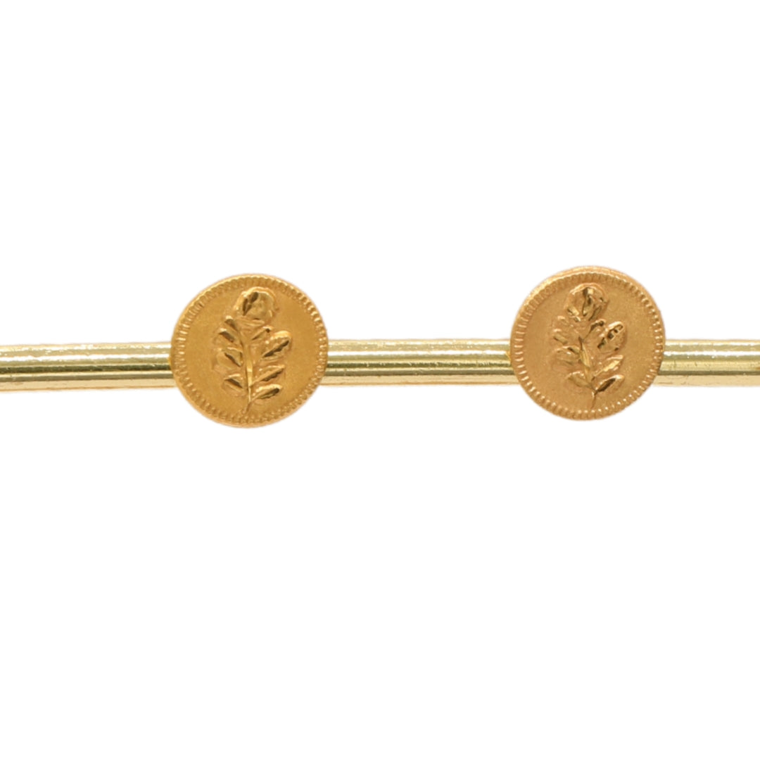 Gold 18KT Coin Leaf Stud Earrings