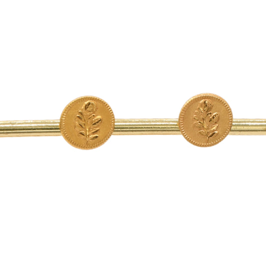 Gold 18KT Coin Leaf Stud Earrings
