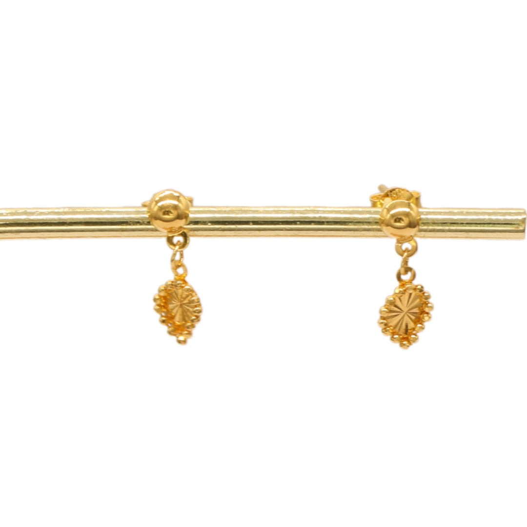 Gold 18KT Textured Oval Drop Earrings