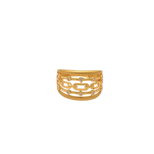 Gold 21KT Cutwork Dome Ring with Stones