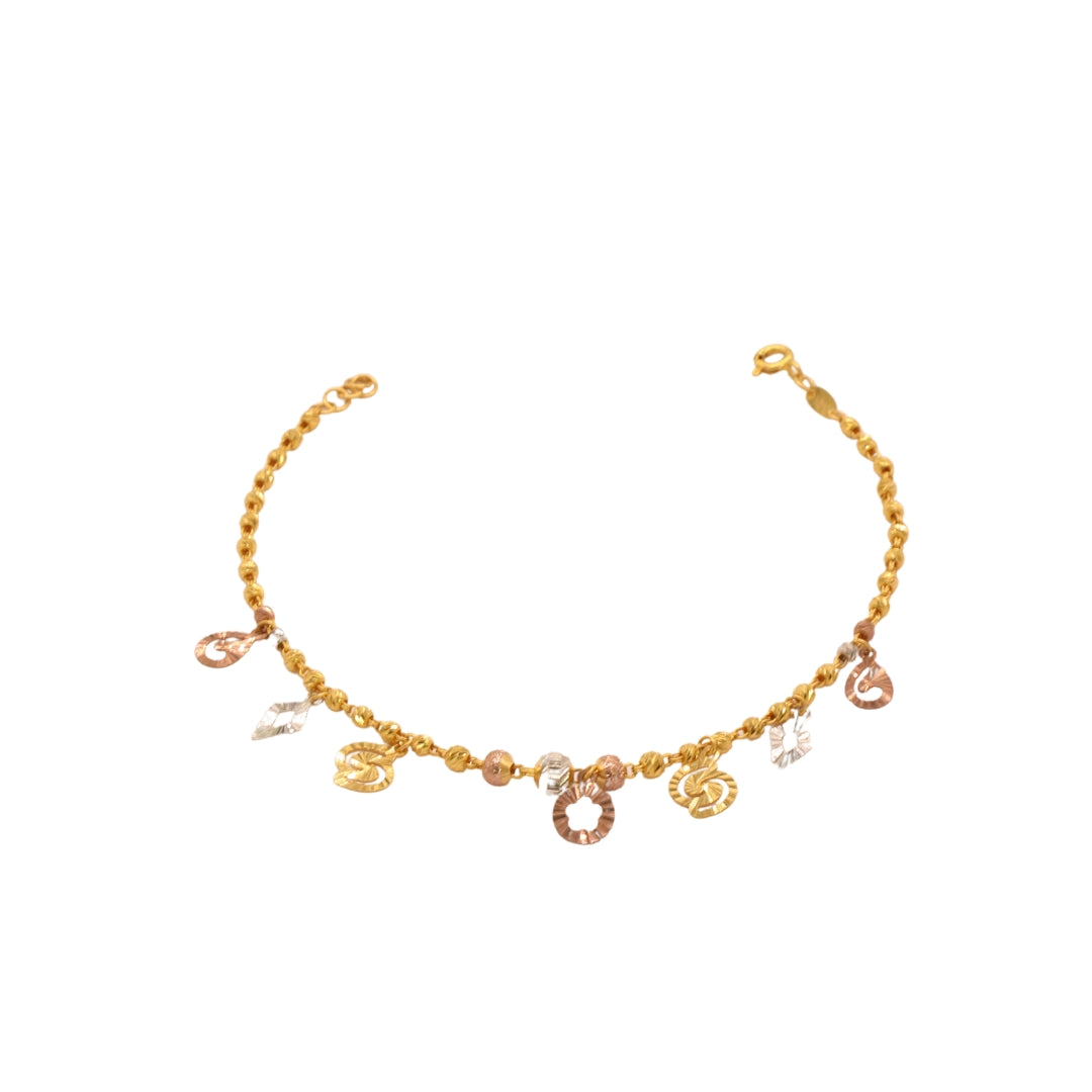 Gold 22KT 7.5 Inches Twisted Drop Charm Bracelet