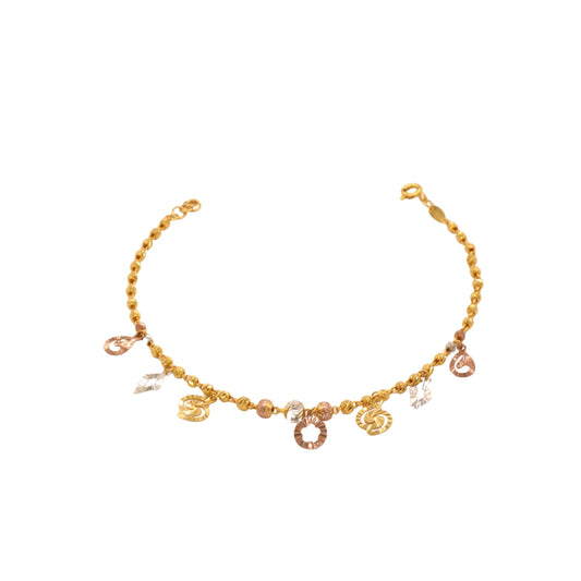 Gold 22KT 7.5 Inches Twisted Drop Charm Bracelet