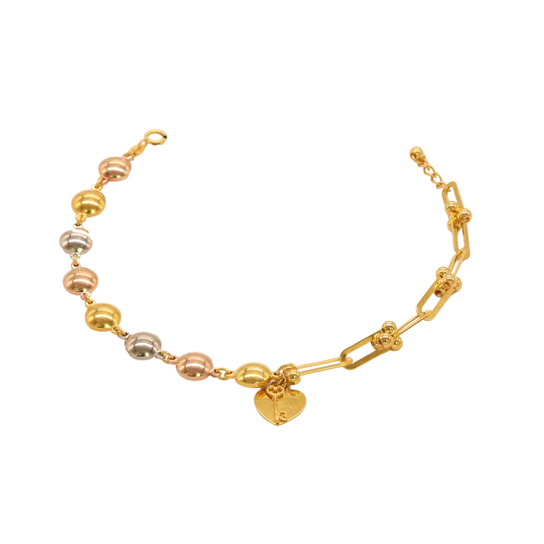 Gold 22KT 7.5 Inches Heart Bead Bracelet