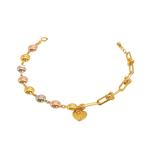 Gold 22KT 7.5 Inches Heart Bead Bracelet