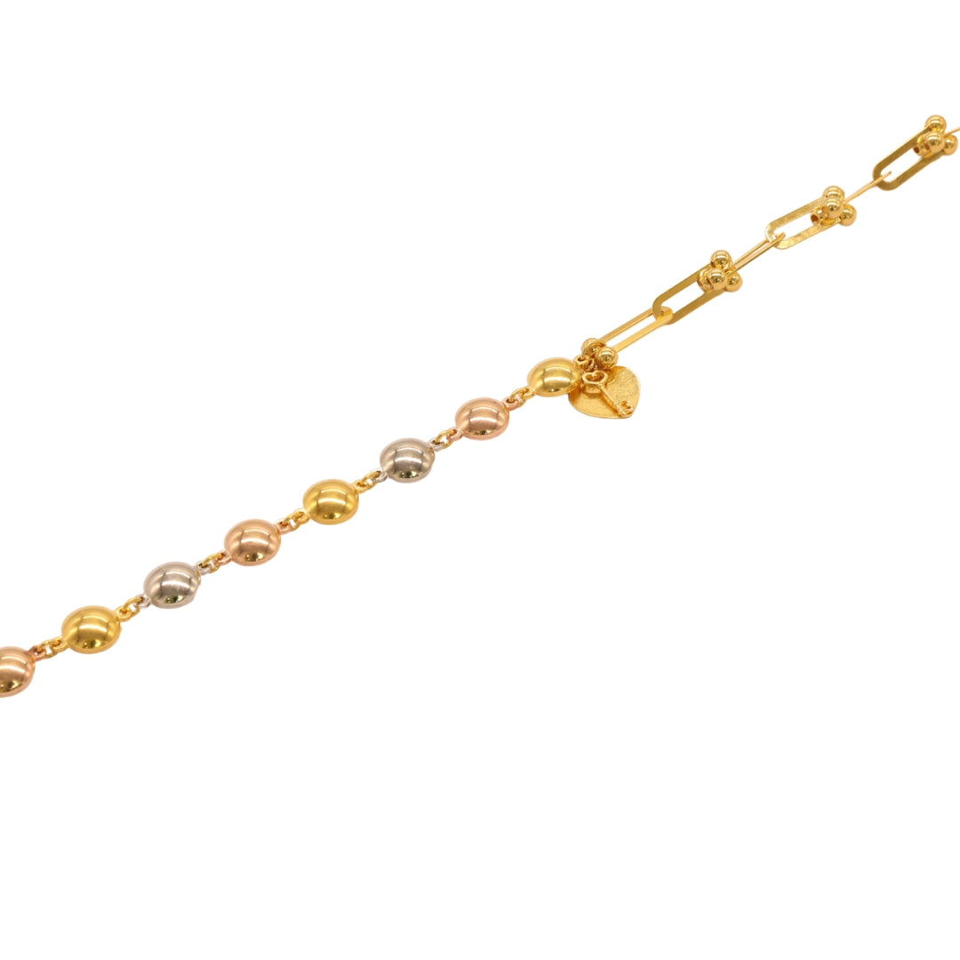 Gold 22KT 7.5 Inches Heart Bead Bracelet