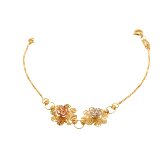 Gold 22KT 7.5 Inches Twin Floral Bracelet