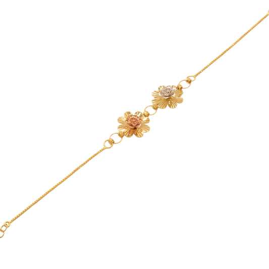 Gold 22KT 7.5 Inches Twin Floral Bracelet