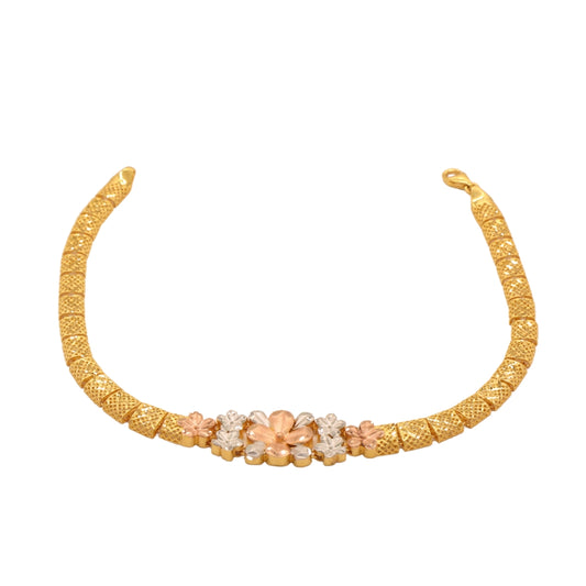 Gold 22KT 7.5 Inches Bold Floral Kada Bracelet