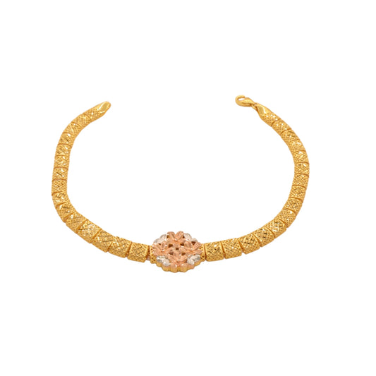 Gold 22KT 7.5 Inches Round Floral Kada Bracelet