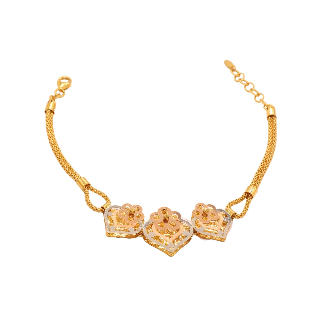 Gold 22KT 7.5 Inches Triple Crown Heart Bracelet