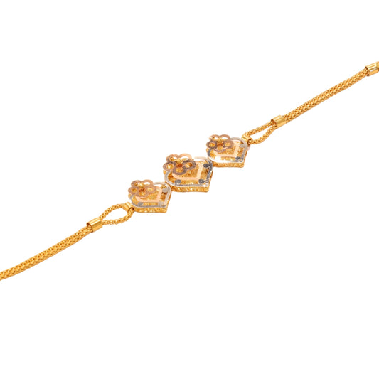 Gold 22KT 7.5 Inches Triple Crown Heart Bracelet