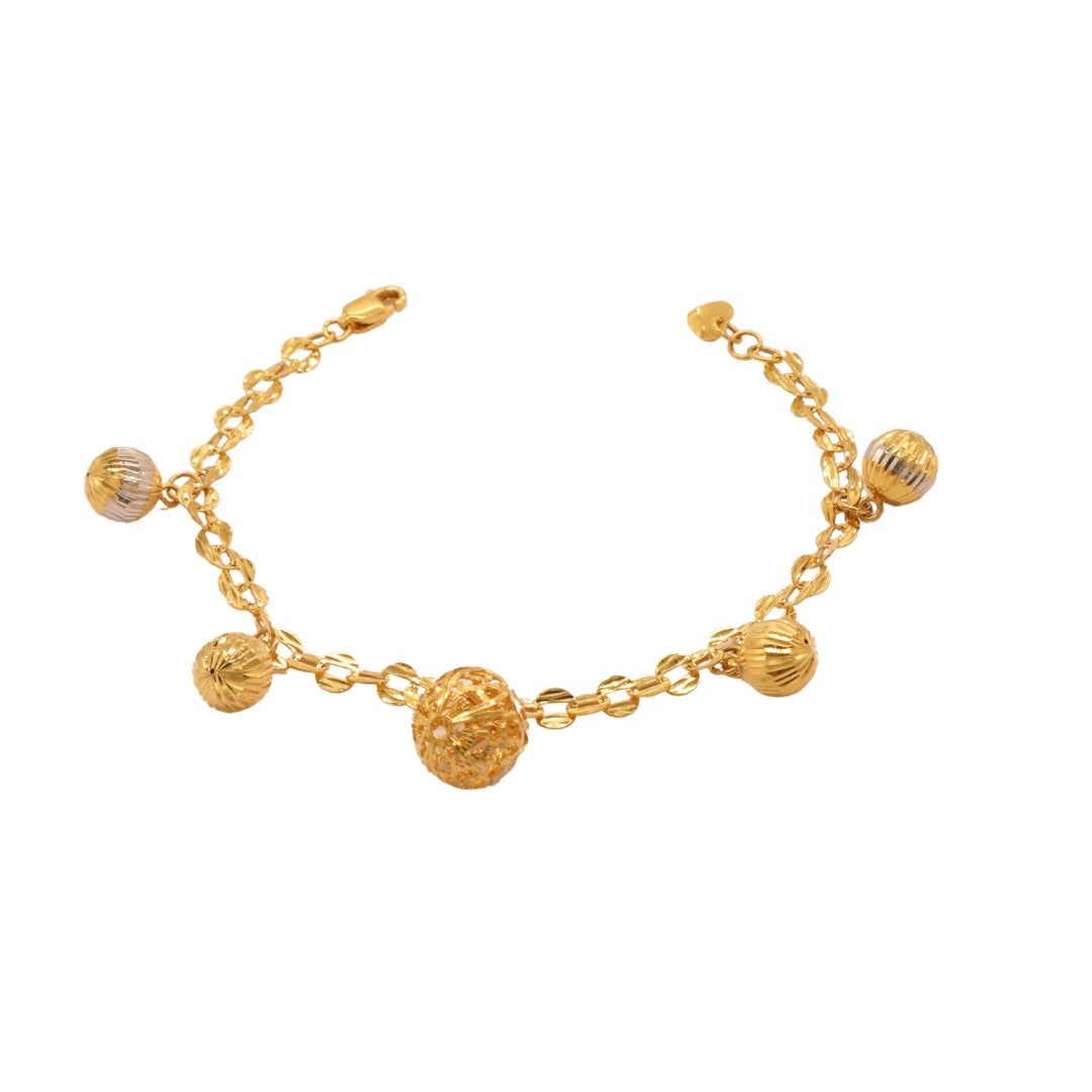 Gold 22KT 7.5 Inches Hanging Bead Charm Bracelet