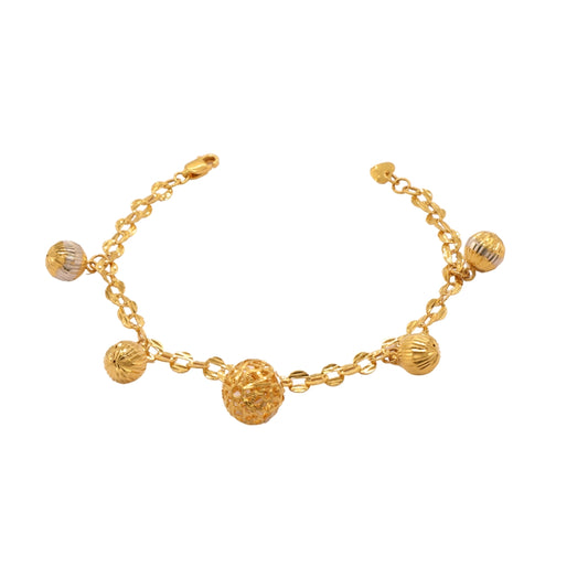 Gold 22KT 7.5 Inches Hanging Bead Charm Bracelet