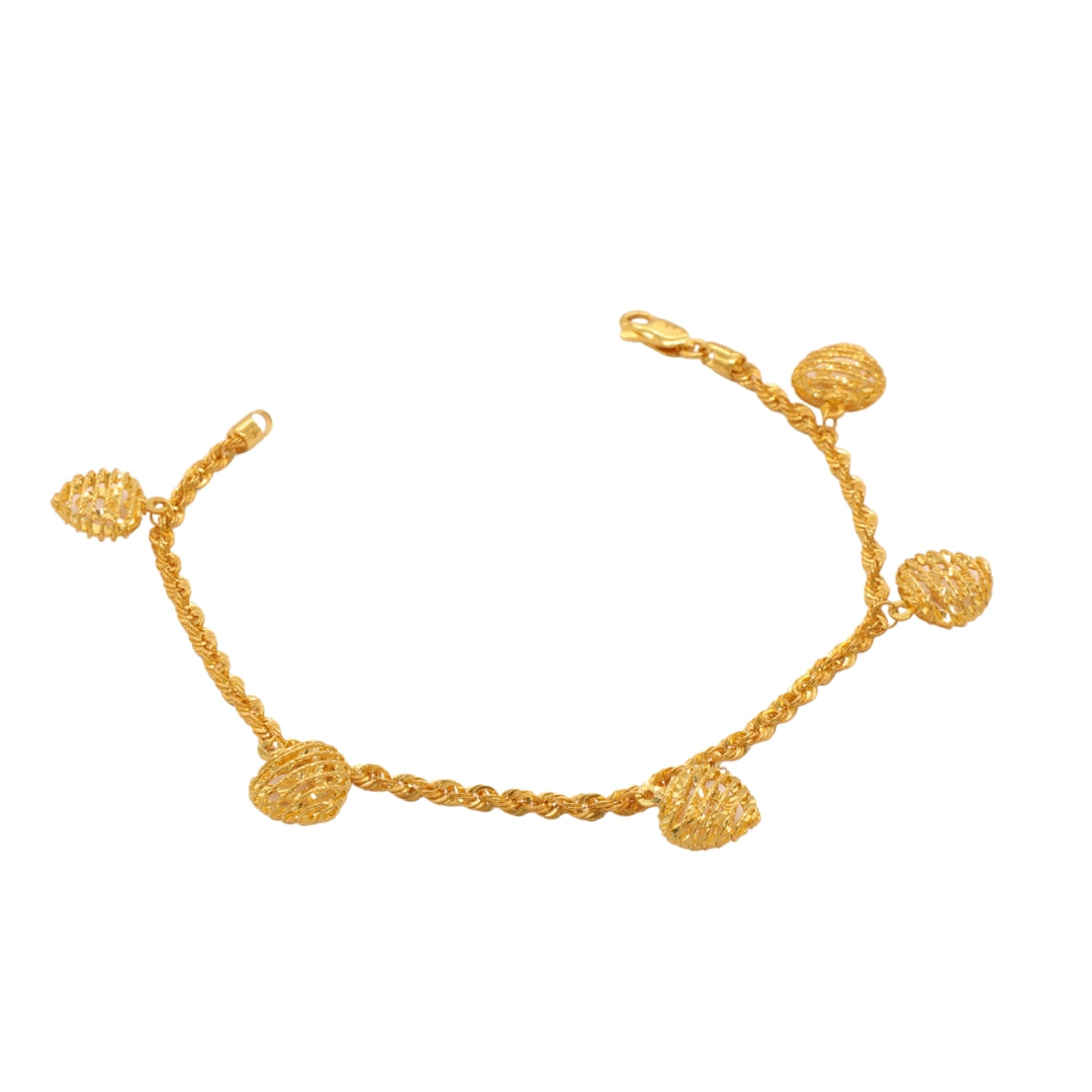 Gold 22KT 7.5 Inches Drop Charm Rope Bracelet
