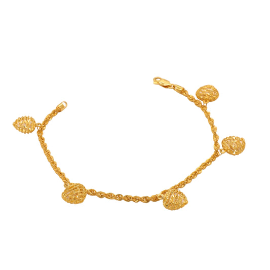 Gold 22KT 7.5 Inches Drop Charm Rope Bracelet