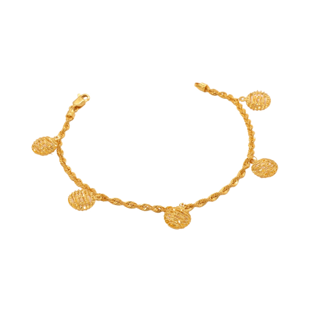 Gold 22KT 7.5 Inches Ball Charm Bracelet