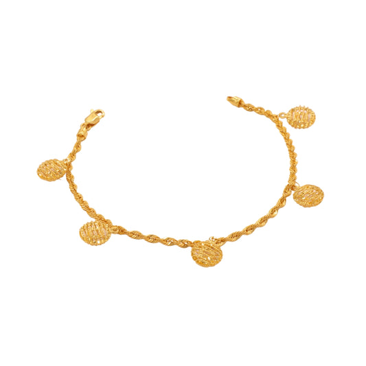 Gold 22KT 7.5 Inches Ball Charm Bracelet