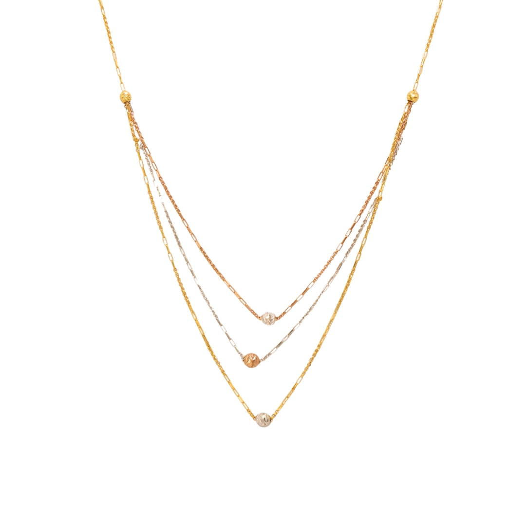 Gold 22KT Three-Tone Layered Necklace