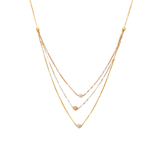 Gold 22KT Three-Tone Layered Necklace