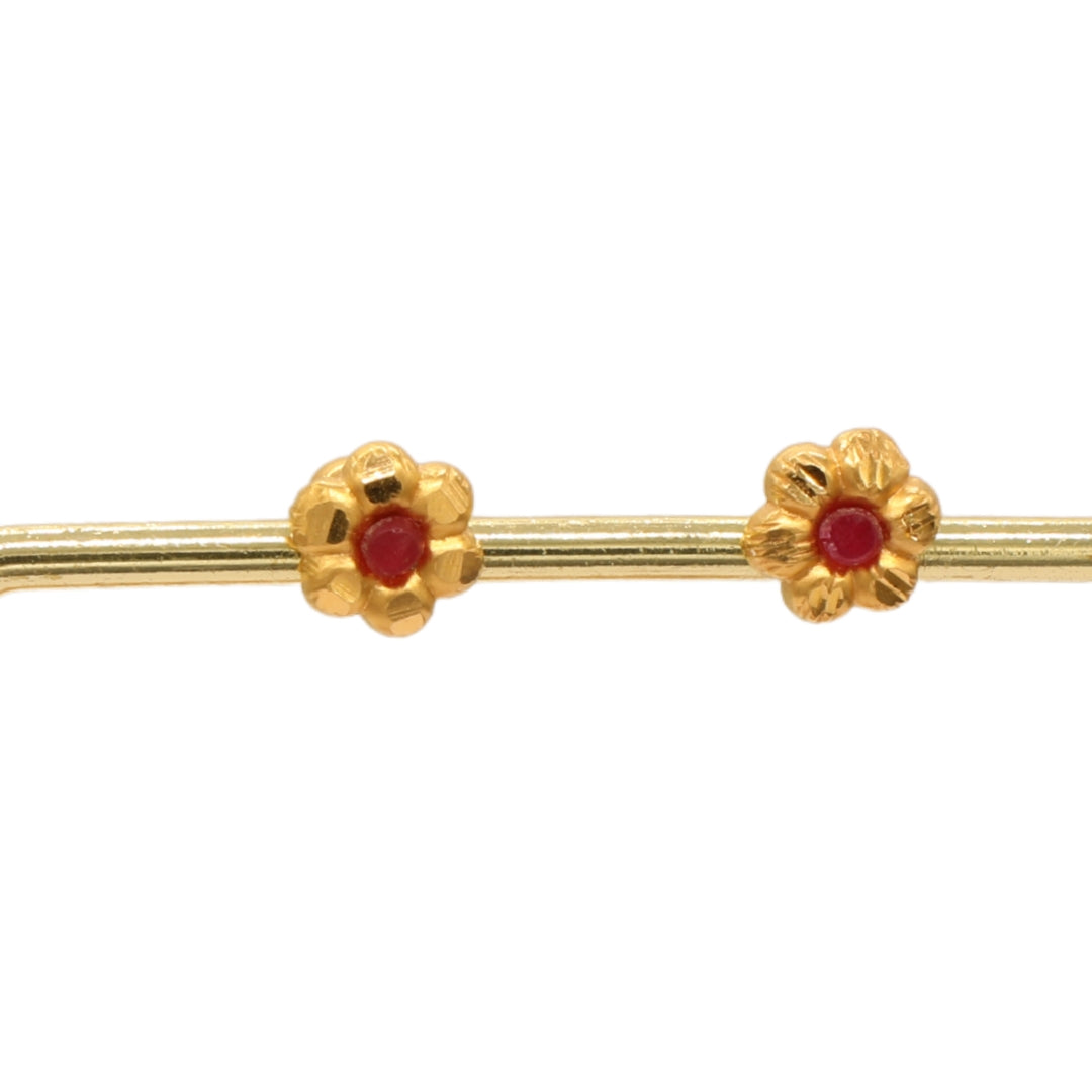 Gold 22KT Red Stone Floral Stud Earrings