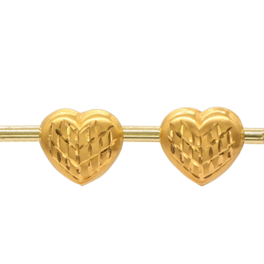 Gold 22KT Engraved Heart Stud Earrings