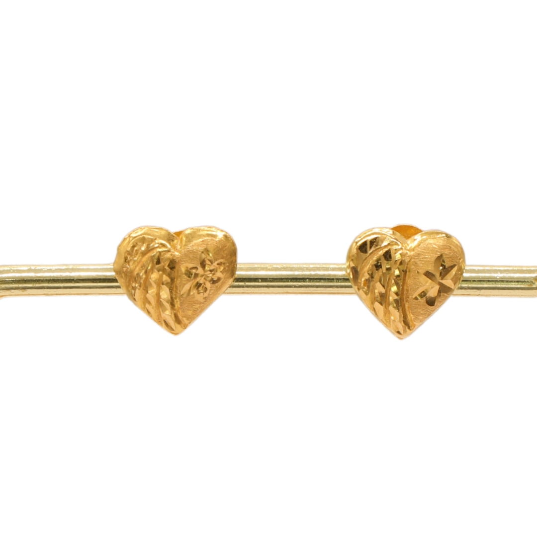 Gold 22KT Patterned Heart Stud Earrings