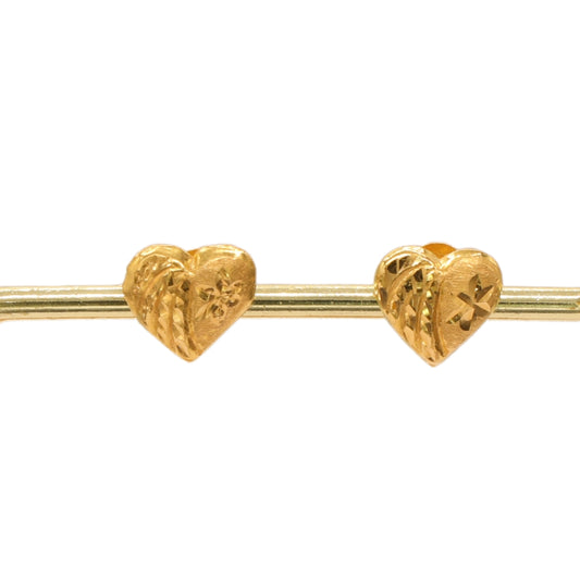 Gold 22KT Patterned Heart Stud Earrings