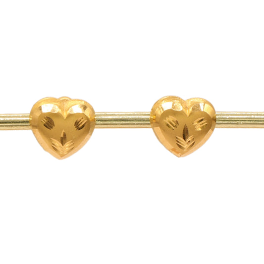 Gold 22KT Etched Heart Stud Earrings