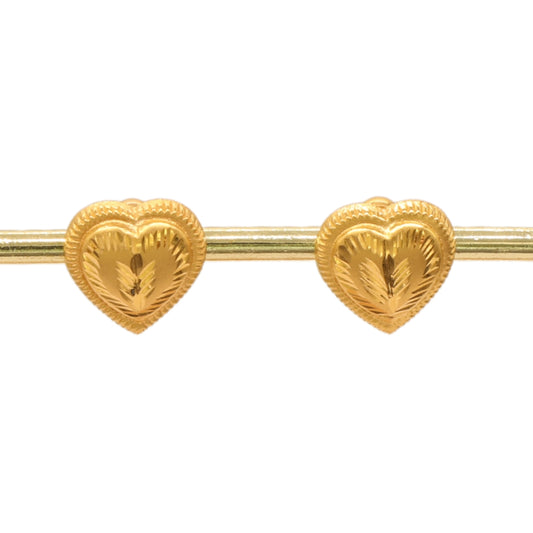 Gold 22KT Engraved Heart Stud Earrings