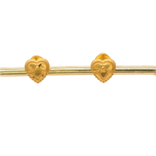 Gold 22KT Petite Heart Stud Earrings