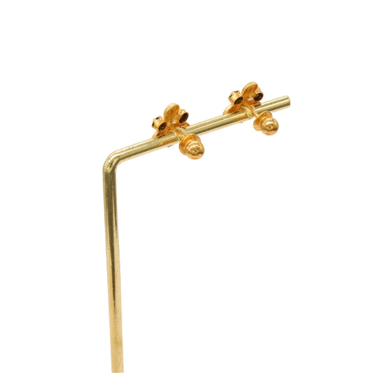 Gold 22KT Black & White Stone Floral Stud Earrings