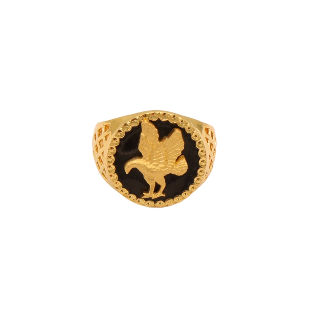 Gold 22KT Men's Black Enamel Eagle Ring