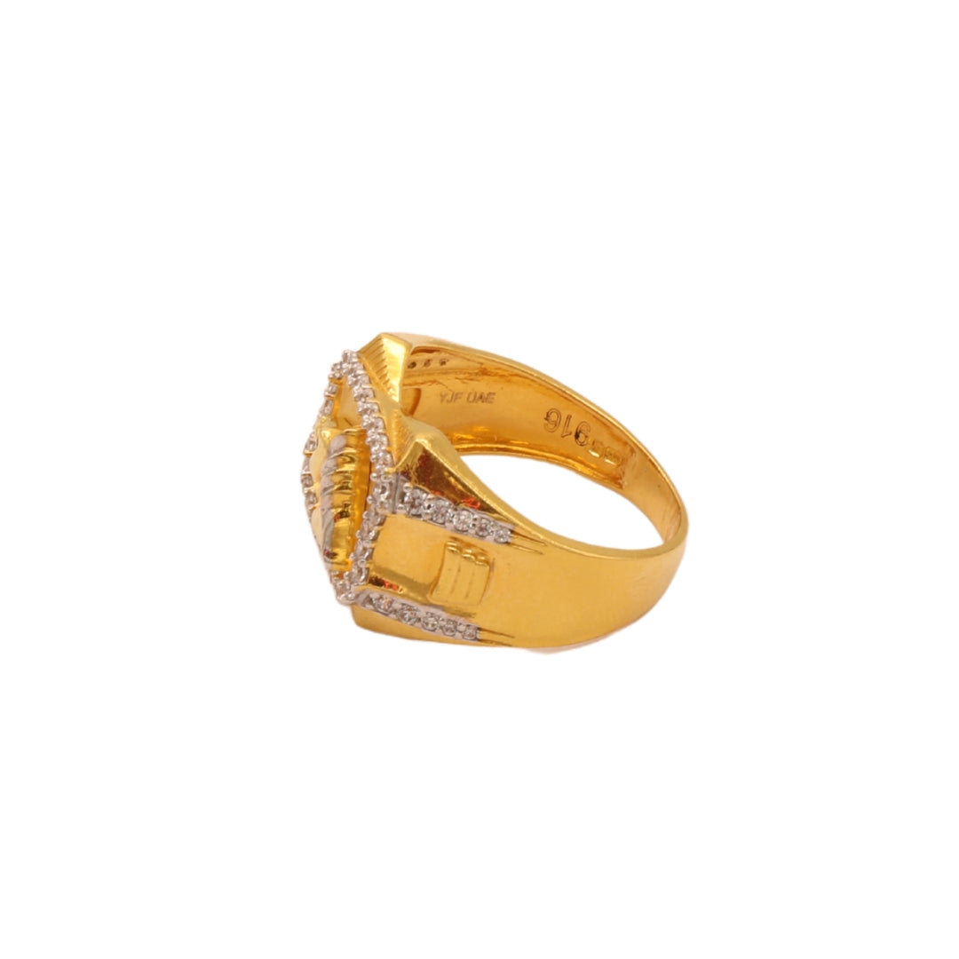 Gold 22KT Men's Horse Design Ring with CZ Stones