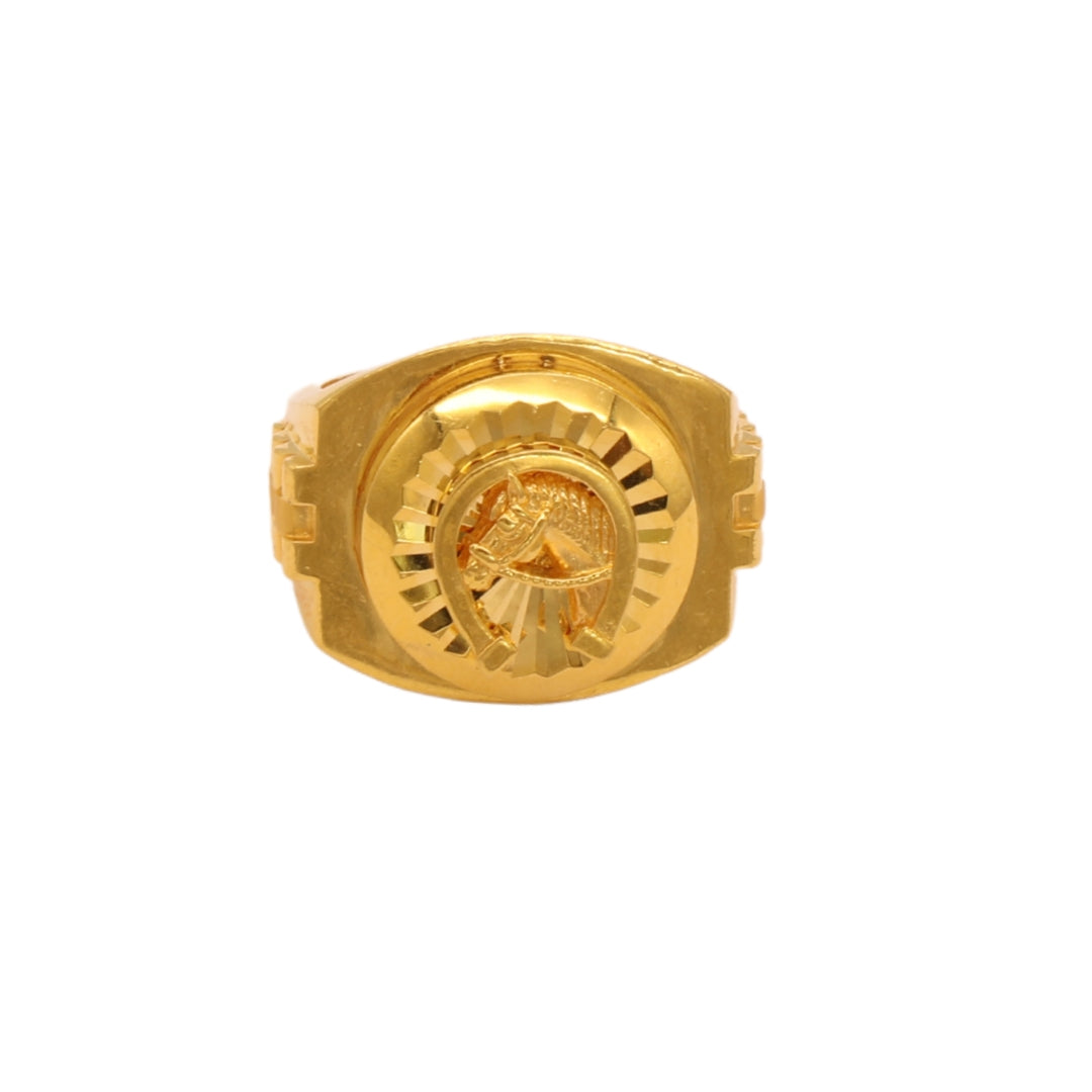 Gold 22KT Men's Horse & Horseshoe Design Ring
