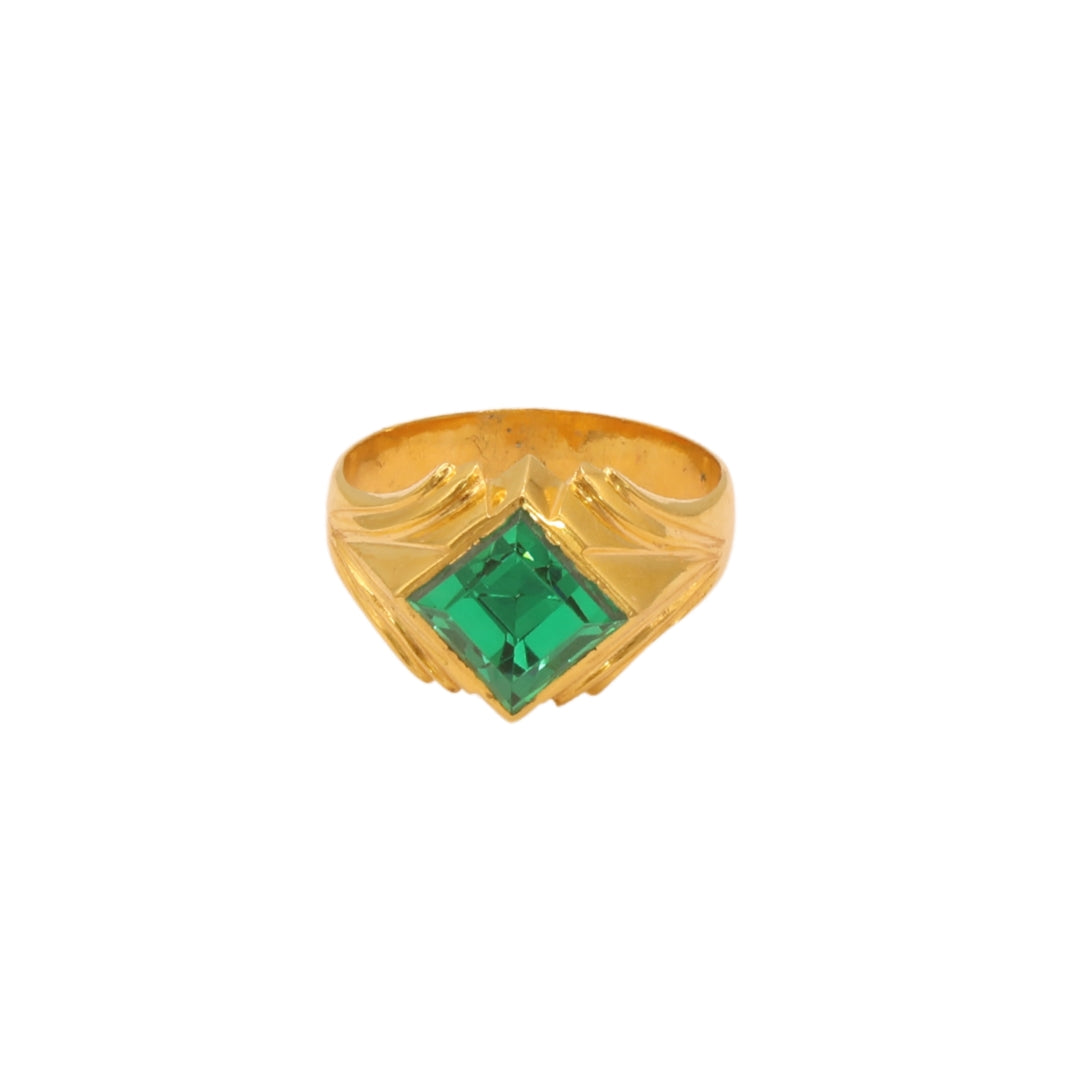 Gold 22KT Men's Green Stone Ring